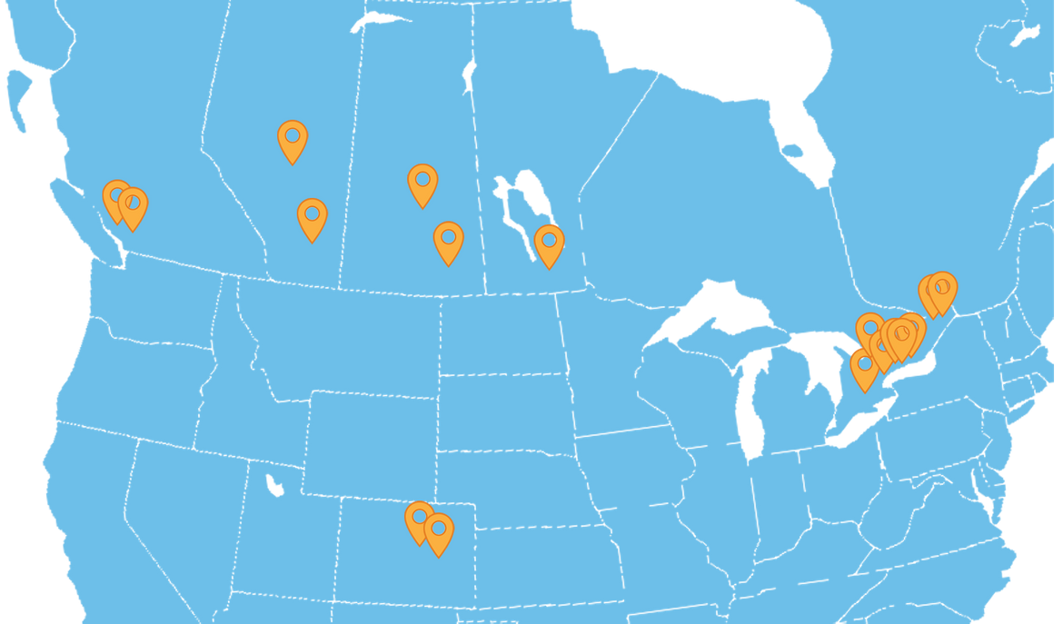 Map of TempStars dental temping locations across North America