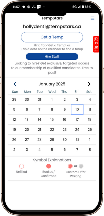 TempStars app: post a shift on the calendar