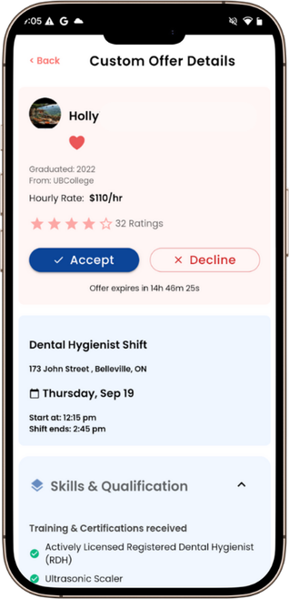 TempStars app: review a professional's offer and accept